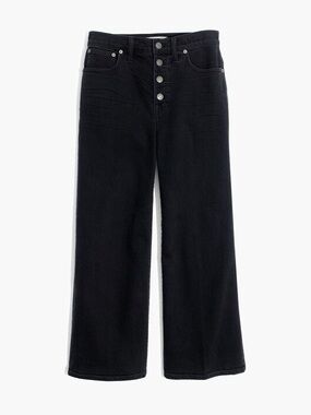 Madewell Black Wide-Leg Crop Jeans in Lunar Wash: Button-Front Edition Size 25
